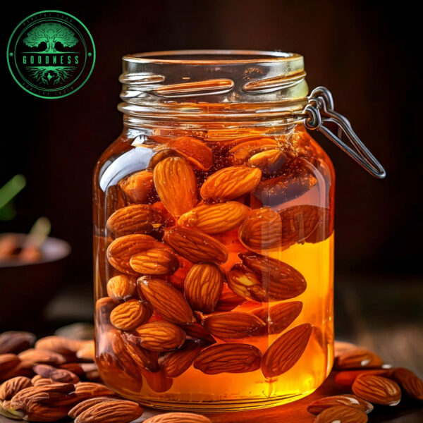 Goodness India Almond Infused Honey – A natural blend of pure honey and crunchy almonds for a wholesome, energizing treat.